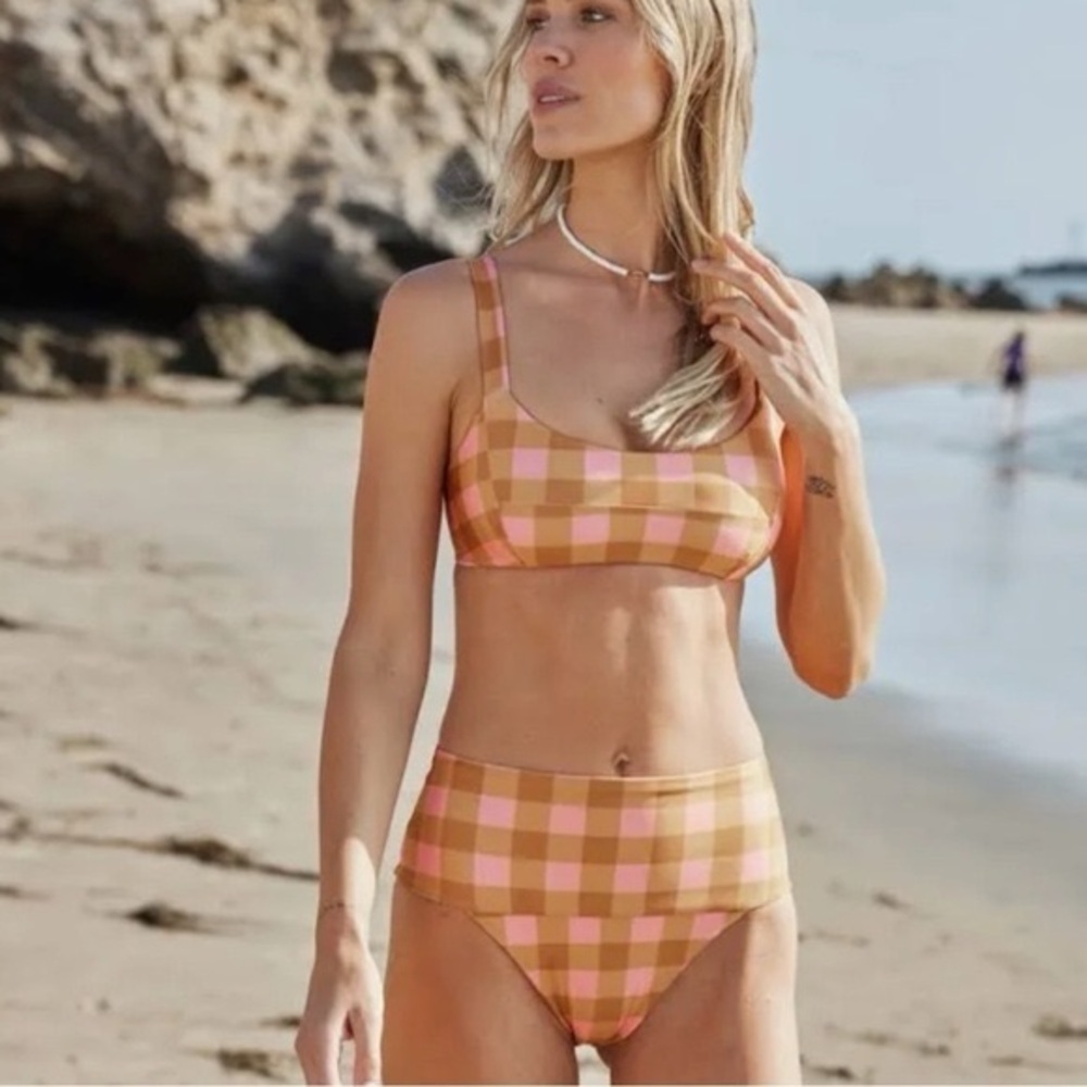 Checkered Pink and Tan Bikini Bottom NWT